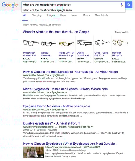 screen shot of example seo keywords
